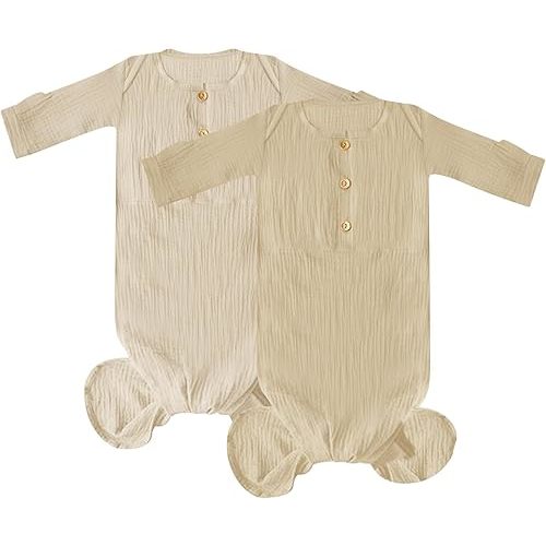 Muslin Organic Cotton Knotted Baby Gown - Soft and Stylish Sleepwear for baby outfits Newborns 0-3 months 2PACK