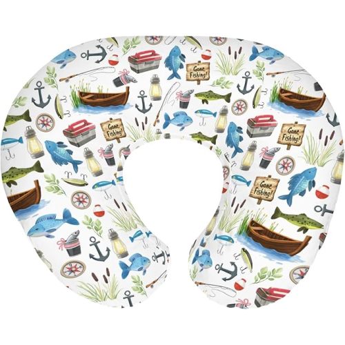 Gone Fishing Nursing Pillow Covers for Boy Girl Vintage Lake Fishing Lovers Gift Nursing Pillow Slipcovers for Breastfeeding Pillows Vacation Outdoors Adventure Soft Stretchy Cover for Newborn Infant