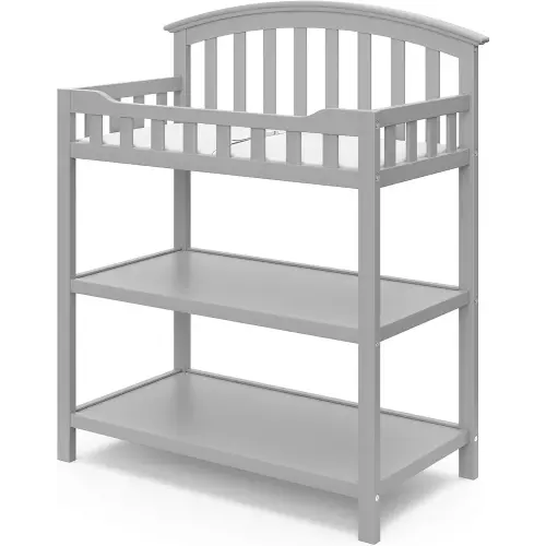 Graco Changing Table with Water-Resistant Change Pad and Safety Strap, Pebble Gray, Multi Storage Nursery Changing Table for Infants or Babies