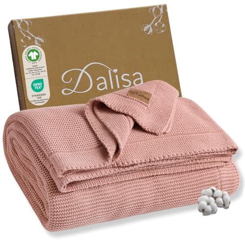 Dalisa 100% Organic Turkish Cotton Throw Blanket - GOTS Certified, Cozy - Perfect for Couch, Bed, and Home Decor - Boho Vintage Knit Alina (Pink, 60x80)