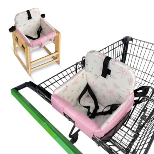 Shopping Cart Seat Cover for Baby, Pink Bows | High Chair & Grocery Cart Seat Protector, Machine Washable Reusable Cart Liner & Swing Insert, Unisex, Soft, Portable
