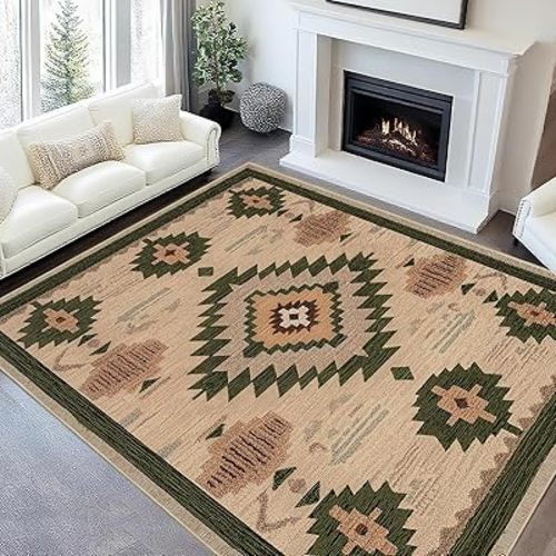 Area Rug 6x9 Living Room Western Rug Aztec Southwestern Rugs Machine Washable Tribal Navajo Southwest Rug Non Slip Printed Low-Pile Indoor Floor Carpet for Dining Room Bedroom Office, Camel