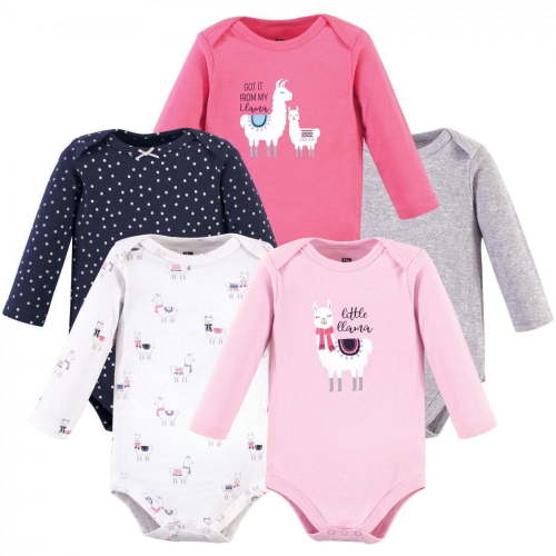 Hudson Baby Cotton Long-Sleeve Bodysuits, 5-Pack, Newborn- 24 Months