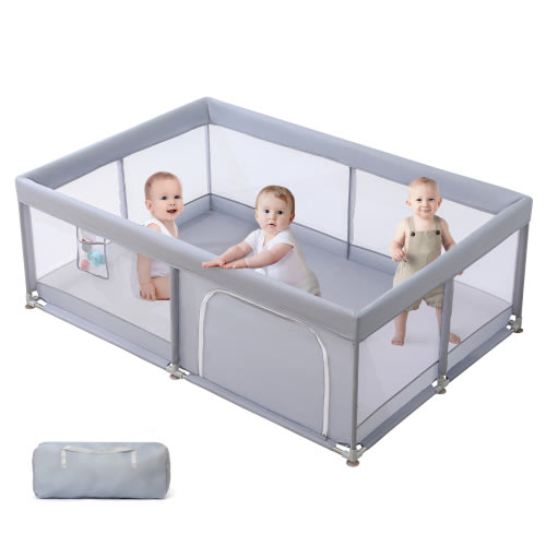 Baby Playpen,Extra Large Playard,Large Safety Play Center Yards,Kids Play Pen Activity with Super Soft Mesh,Sturdy Fence Play Area for Toddlers,71x47x27 inch(Gray)