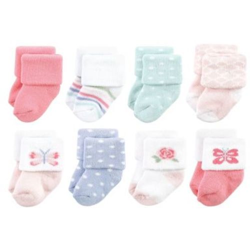 Hudson Baby Infant Girl Cotton Rich Newborn and Terry Socks, Pastel Butterfly, 0-6 Months