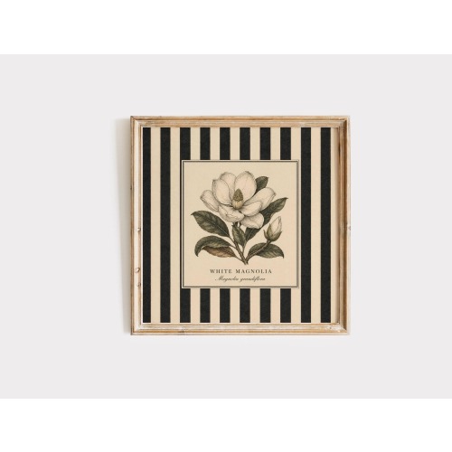 Magnolia Wall Art, Vintage Botanical Flower Print, Southern Cottagecore Poster