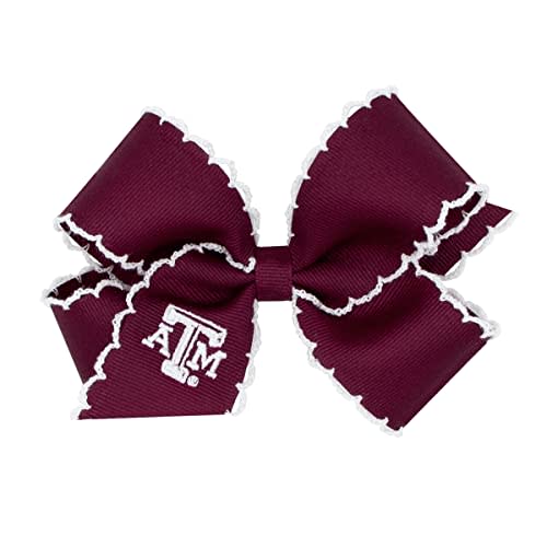 Divine Creations Girls' Collegiate Themed Game Day Logo Print Hair Bow by Wee Ones on a WeeStay Clip, Moonstitch, Medium, Texas A&M