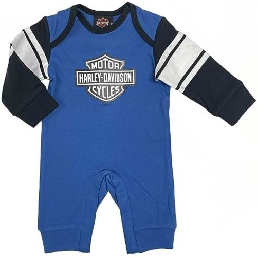 Harley-Davidson Baby Boys' Bar & Shield Logo Knit Coveralls - Blue/Black