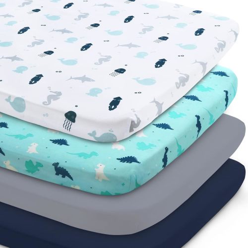 Bassinet Sheet 4 Pack for Baby Boys or Girls, Bassinet Sheets Ultra Soft Universal Fit for Most Rectangle, Oval, Hourglass Bassinet Mattress,33" x 17" (up to 33" x 20")