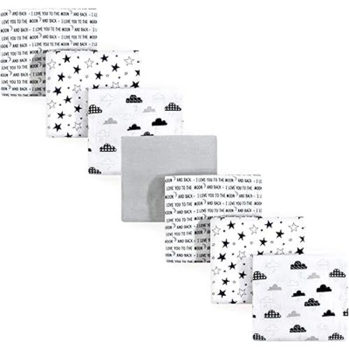 Hudson Baby Unisex Baby Cotton Flannel Receiving Blankets Bundle, Moon And Back, One Size