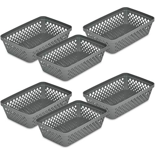 Glad Plastic Storage Basket Set - Multipurpose Drawer Trays, Kitchen Pantry Containers, and Bathroom Bins - 6 Pack Medium Organizers, Grey