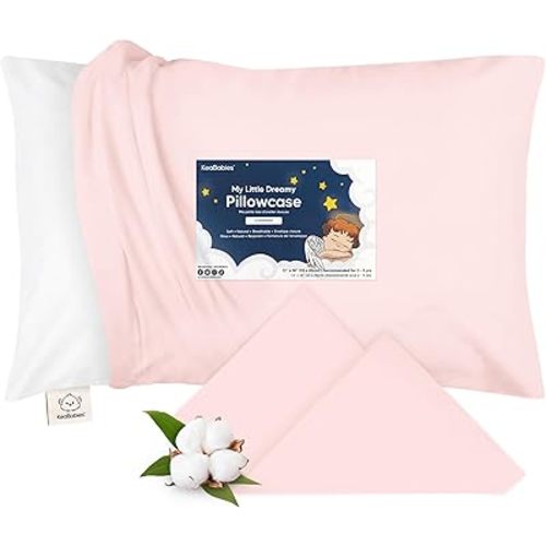 KeaBabies Toddler Pillowcase 13x18 Organic Cotton Cover (Mist Pink)