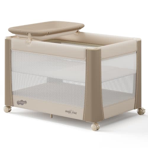 Pamo Babe Deluxe Pack and Play with Bassinet & Changing Table | One-Step Setup Baby Playard, Portable Crib for Baby Toddlers, Indoor/Outdoor