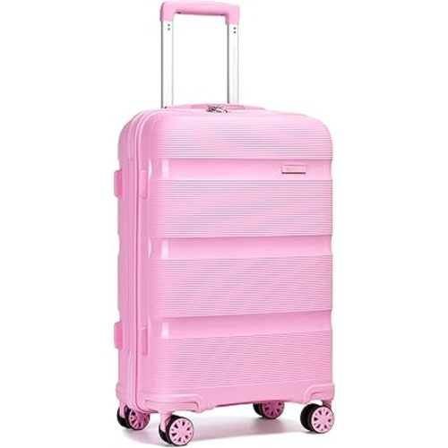Kono Carry On Luggage 24 Inch Checked-Medium Hard Shell Travel Trolley 4 Spinner Wheels Lightweight Polypropylene Suitcase with TSA Lock, Pink