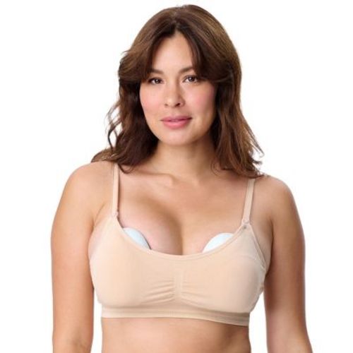 Motherhood Maternity Women's Seamless Nursing and Hands-Free Pumping Bra- Light Beige, Large