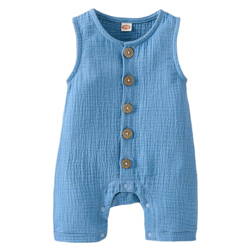 Baby Unisex One-Piece Breathable Romper with Buttons, Newborn Baby Boys Girls Sleeveless Cotton Jumpsuit with Snaps