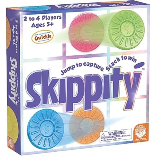 MindWare Skippity – Jump-and-Capture Board Game for 2 to 4 Players – Twist on Checkers – 100pc – Fun for Kids & Adults, Ages 5+