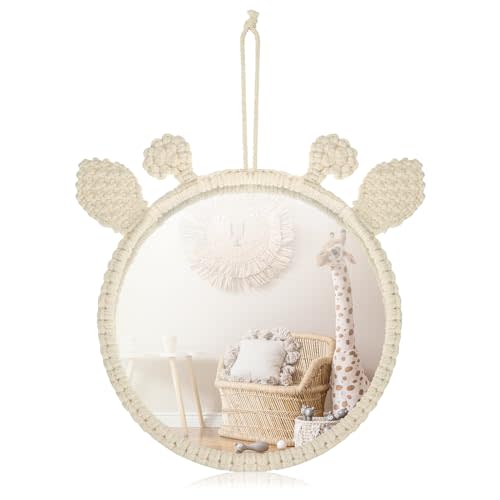 Geetery Boho Hanging Wall Mirror for Nursery Decor Natural Mirror Wall Art Boho Ornament for Bedroom Living Room Decor (Giraffe)