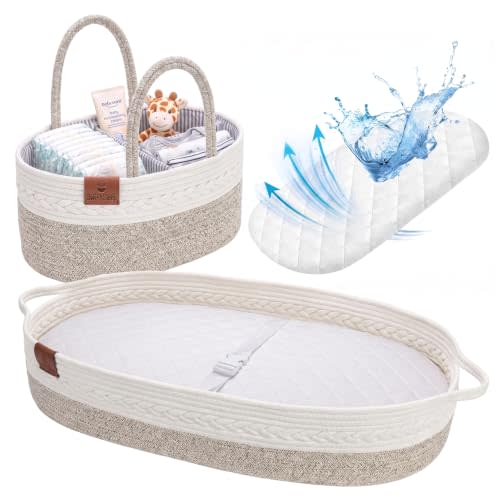 Deluxe Baby Changing Basket for Baby Dresser, Baby Moses Baskets for Newborn, Cotton Diaper Bassinet, Unisex Moses Basket for Babies, Foam Change Diaper Changing Pad for Dresser, Changing Table Topper