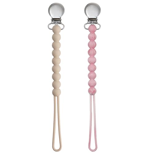 Pacifier Clip for Girls - MORIBOX Paci Clip Soothe Baby Binky Holder for Shower Birthday Gift 2 Pack