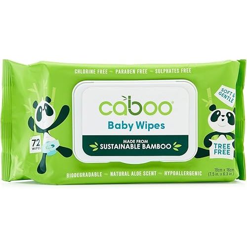 Caboo Tree Free Bamboo Baby Wipes, Eco Friendly Naturally Derived for Sensitive Skin, Resealable Peel Tab Travel, 72 Count