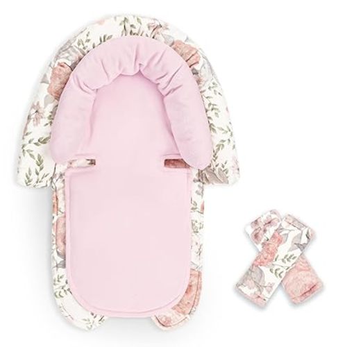 Infant Car Seat Insert, Baby Car Seat Head & Body Support with Strap Pads, Soft Newborn Preemie Carseat Insert Cushion for Girls Boys, Fits Car Seat, Stroller, Swing, Bouncer, Pink Floral