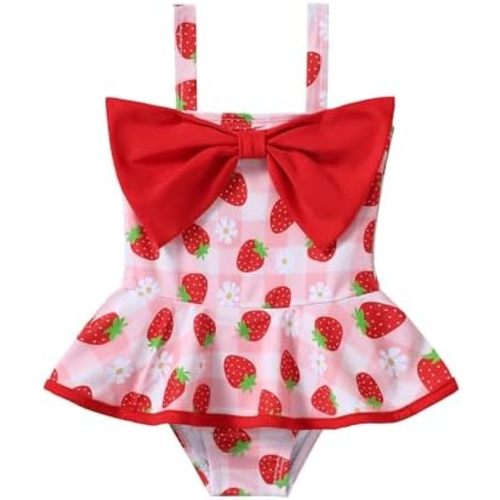 Baby Girl Swimsuit Infant Swimwear Toddler Girls One Piece Color Block Ruffle Bow Summer Beach Tankini Bathing Suit