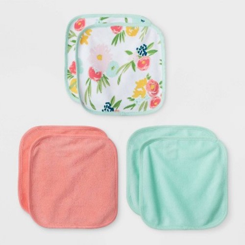 Baby Girls' 6pk Floral Fields Washcloth Set - Cloud Island™ Coral One Size
