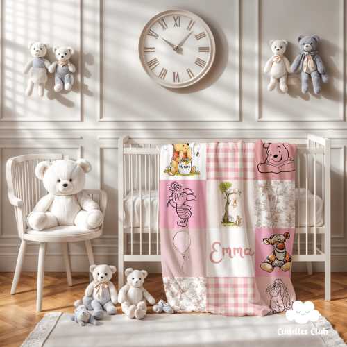 Personalized Pooh Blanket - Pink Nursery Decor