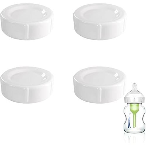 4pcs Wide Bottle Caps Compatible for Wide-Neck Natural Flow Dr Brown Bottles,BPA Free Travel and Storage Baby Bottle Lids Replacement Parts with Sealing Gasket for Baby Bottles Accessory (White)