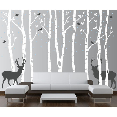 Isabelle & Max™ Ahoskie Birch Tree Forest with Snow Birds and Deer Wall Decal & Reviews | Wayfair