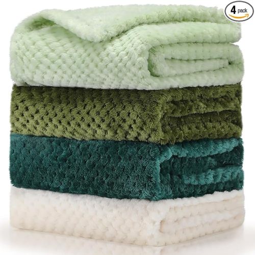 Frienda 4 Pcs Baby Fuzzy Blanket Fluffy Baby Blanket for Boys Girls Soft Warm Infant Newborn Toddler Receiving Nursery Bed Supplies, 32 x 24 Inch(Green Color)