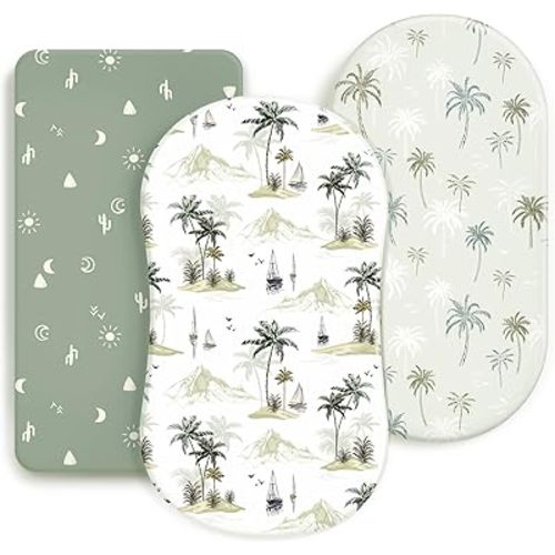 GRSSDER Stretchy Ultra Soft Fitted Bassinet Sheets 3 Pack, Universal Fit for Baby Cradle Moses Basket Oval Rectangle Mattress Safe and Snug, Sunny Holiday Print