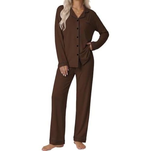 Ekouaer Pajamas Womens Long Sleeve Sleepwear Button Down Loungewear Pjs Set