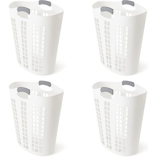 Gracious Living Laundry Basket, Easy Carry Flex Collapsible Hamper, 87.5 Liters, White - Large Plastic Clothes Storage Organizer for Home, Bathroom, and Bedroom