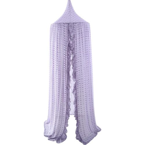 Purple Macrame Lace Boho Canopy Tent for Girls - Princess Hanging Bed Netting with Pom Pom
