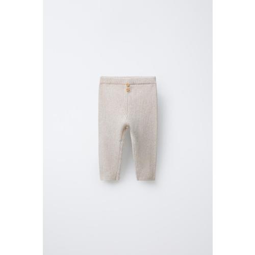 RIBBED BUTTON LEGGINGS - Light beige | ZARA United States