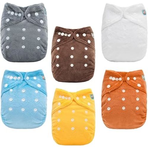 ALVABABY 6 Pack Baby Cloth Diapers Warm for Autumn and Winter with 6pcs 4-Layers Rayon from Bamboo Inserts,Cloth Diaper Covers Adjustable Washable Reusable for Baby Girls and Boys 6BMR01