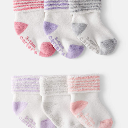 Baby Girl 6-Pack Striped Ankle Socks - White | Carter’s Oshkosh Canada