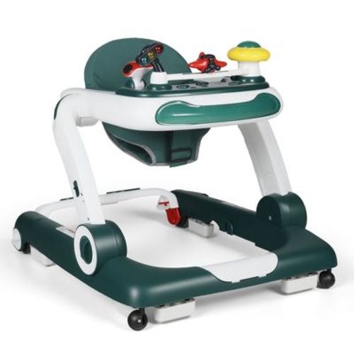 TODECARE 5-in-1 Baby Walker, Adjustable Height Activity Walker with Safety Bumper for Toddlers, Green