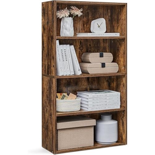VASAGLE CUSTOS Collection - Bookshelf, 4-Tier Bookcase, Book Shelf, Open Storage Shelf, 9.4 x 23.6 x 42.4 Inches, for Living Room, Home Office, Dinning Room, Rustic Brown ULBC164X01