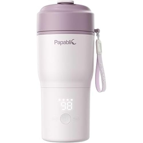 Papablic Portable Bottle Warmer – Fast Heating Baby Bottle Warmer on The Go with Sterilization, Wide Mouth & Smart Temperature Control, Car & Outdoor Feeding, Spodumene Purple