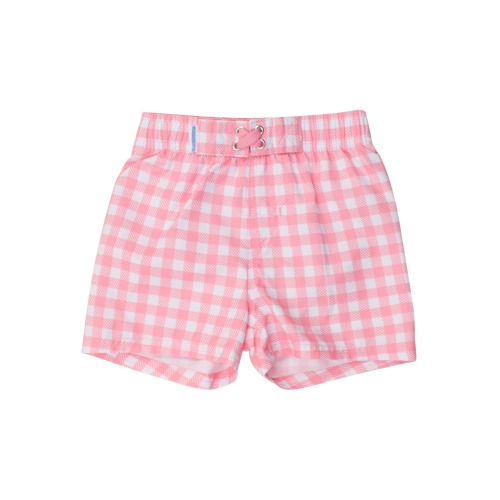 Boys Bubblegum Gingham Swim Trunks