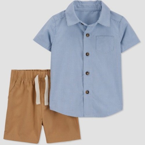Carter's Just One You® Baby Boys' Plaid Top & Bottom Set - Blue/Khaki, Size: 9M