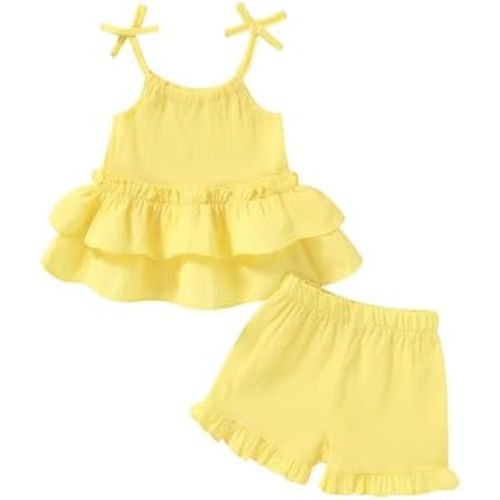 YOUNGER TREE Baby Girl Clothes Sleeveless Shorts Set Halter Straps Tank Top Toddler Summer Outfits with Ruffle Hem