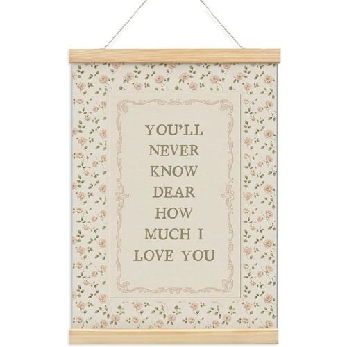 NaZaUK Vintage Nursery Decor Girl Baby Wall Art Poster Hanger Frame, You'll Never Know Dear How Much I Love You Quote Wall Decor, Vintage Farmhouse Floral Aesthetic for Nursery Bedroom Home, 12x16Inch