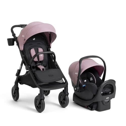 Joie Caraway 360° Whirl Stroller & Rue Infant Car Seat Travel System | Lightweight infant car seat with anti-rebound base, stroller with 360° Whirl wheels and reversible seat
