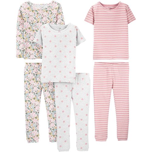Simple Joys by Carter's Babies, Toddlers, and Girls' 6-Piece Snug-Fit Cotton Pajama Set, Pack of 3