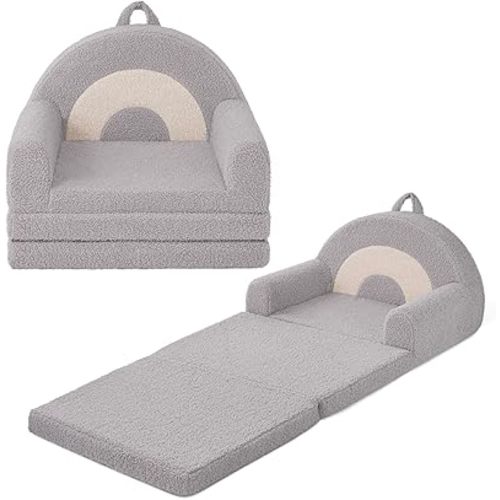 Blissful Diary Foldable Toddler Couch, 2-in-1 Comfy Toddler Chair & Lounger for Reading,Playroom, Kids Couch Sofa for Girls Boys Birthday Gift, Light Gray Arclet
