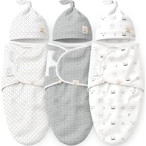 3pk Organic Swaddles for Newborns Girls, Boys & Hats (Nordic, 0-3M)